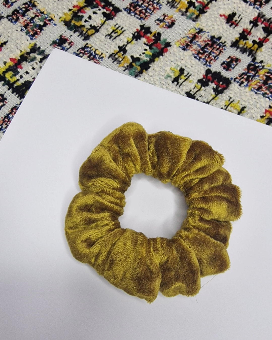 Upcycled Hair Scrunchie: Mustard Crushed Velvet