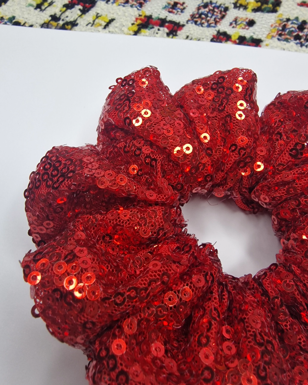 Upcycled Hair Scrunchie: Red Sequin