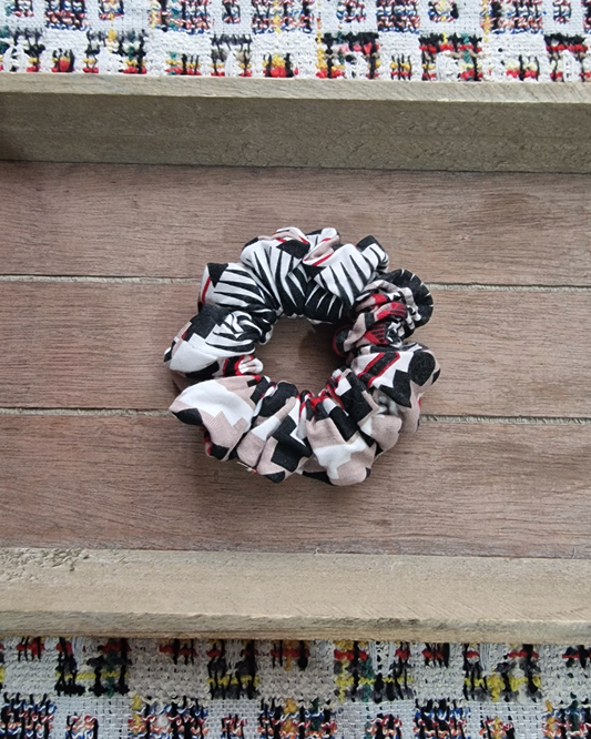 Upcycled Hair Scrunchie: Red & White Geometric