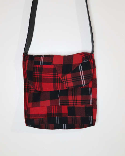 Red Patchwork Upcycled Satchel Bag