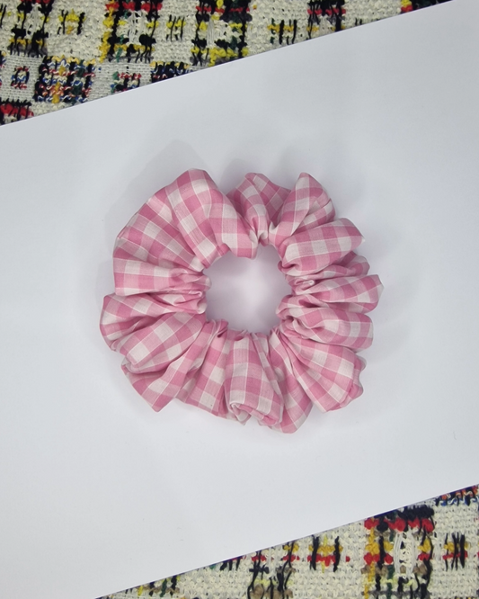 Upcycled Hair Scrunchie: Pink Gingham