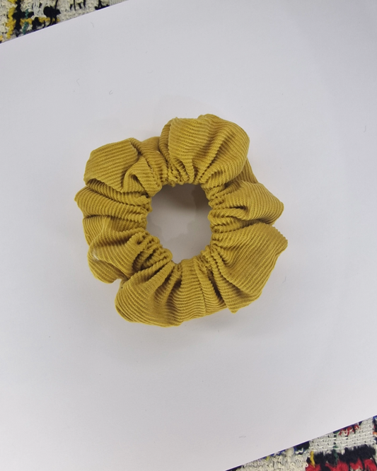 Upcycled Hair Scrunchie: Yellow Corduroy