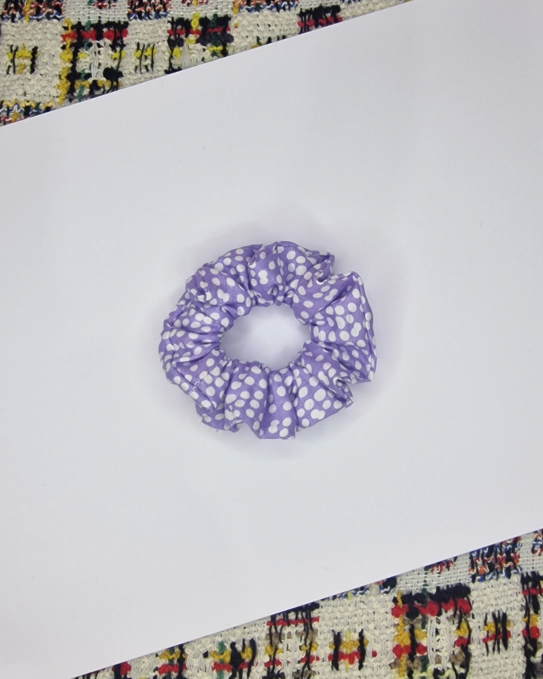 Upcycled Hair Scrunchie: Purple Polka Dots
