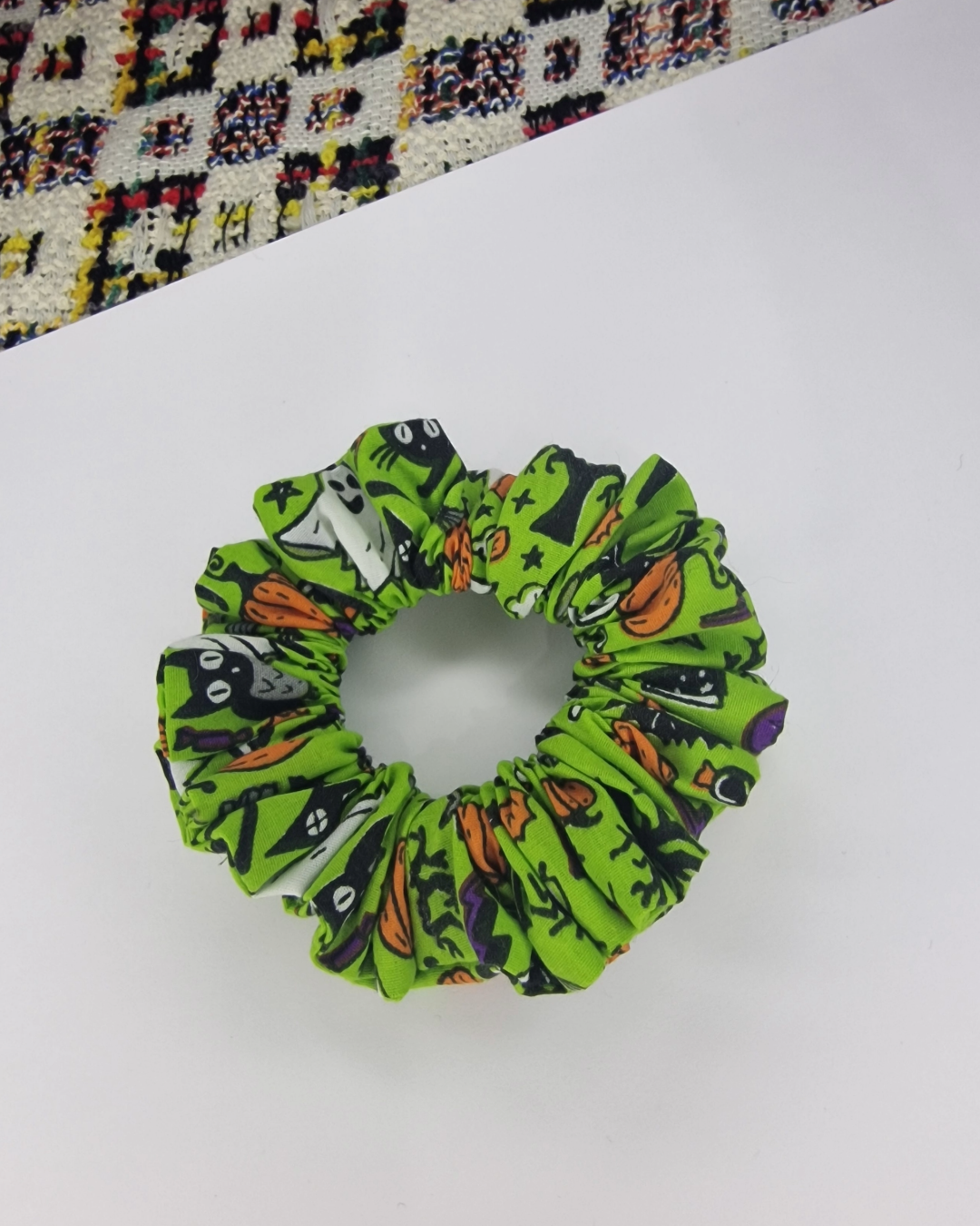 Upcycled Hair Scrunchie: Green Halloween Print