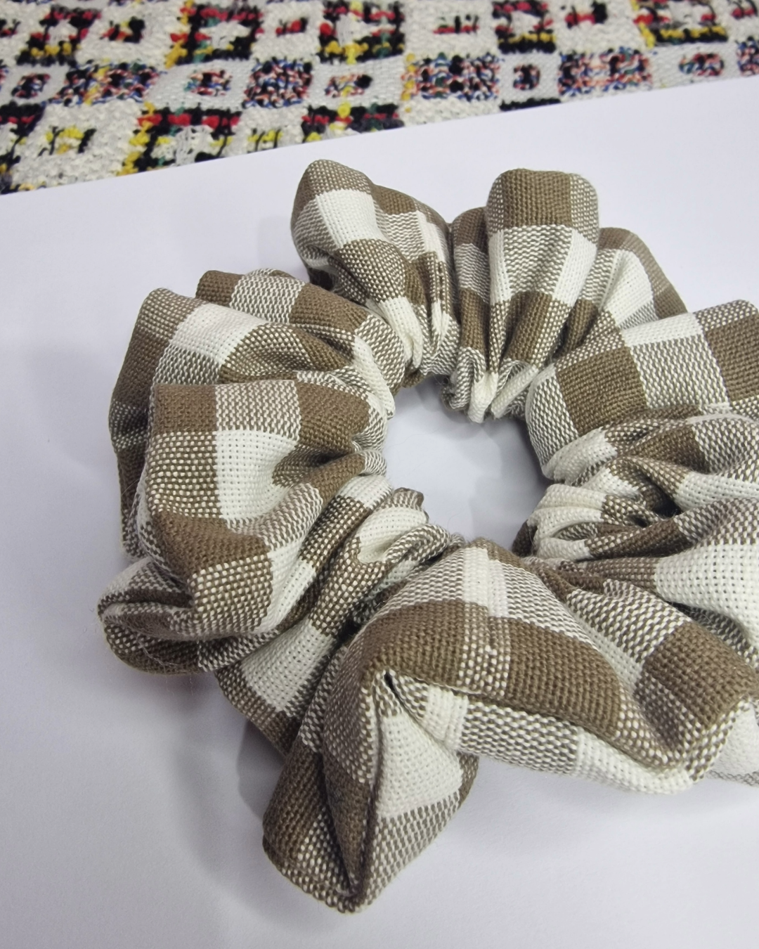 Upcycled Hair Scrunchie: Brown Gingham