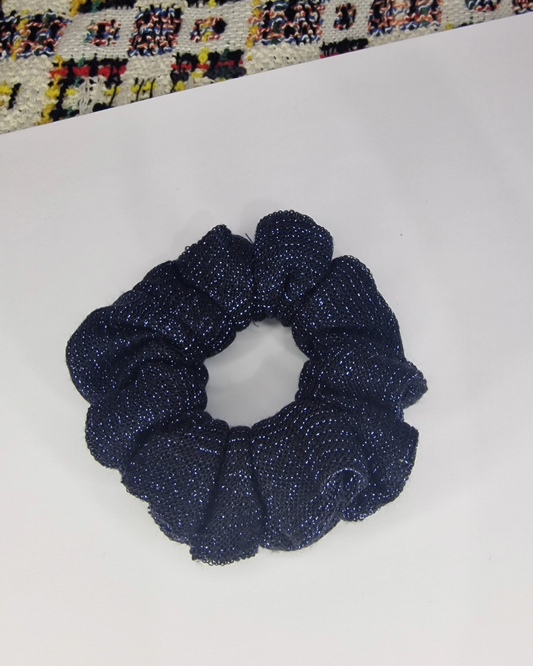 Upcycled Hair Scrunchie: Black & Blue Sparkly Lines