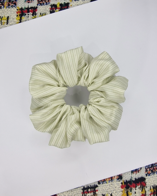 Upcycled Hair Scrunchie: White with Green Stripes