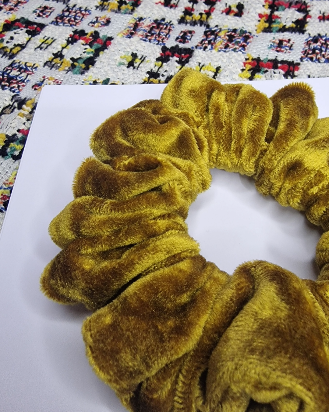 Upcycled Hair Scrunchie: Mustard Crushed Velvet