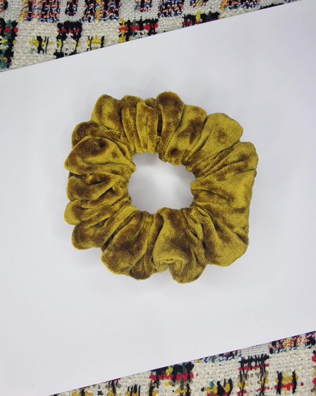 Upcycled Hair Scrunchie: Mustard Crushed Velvet