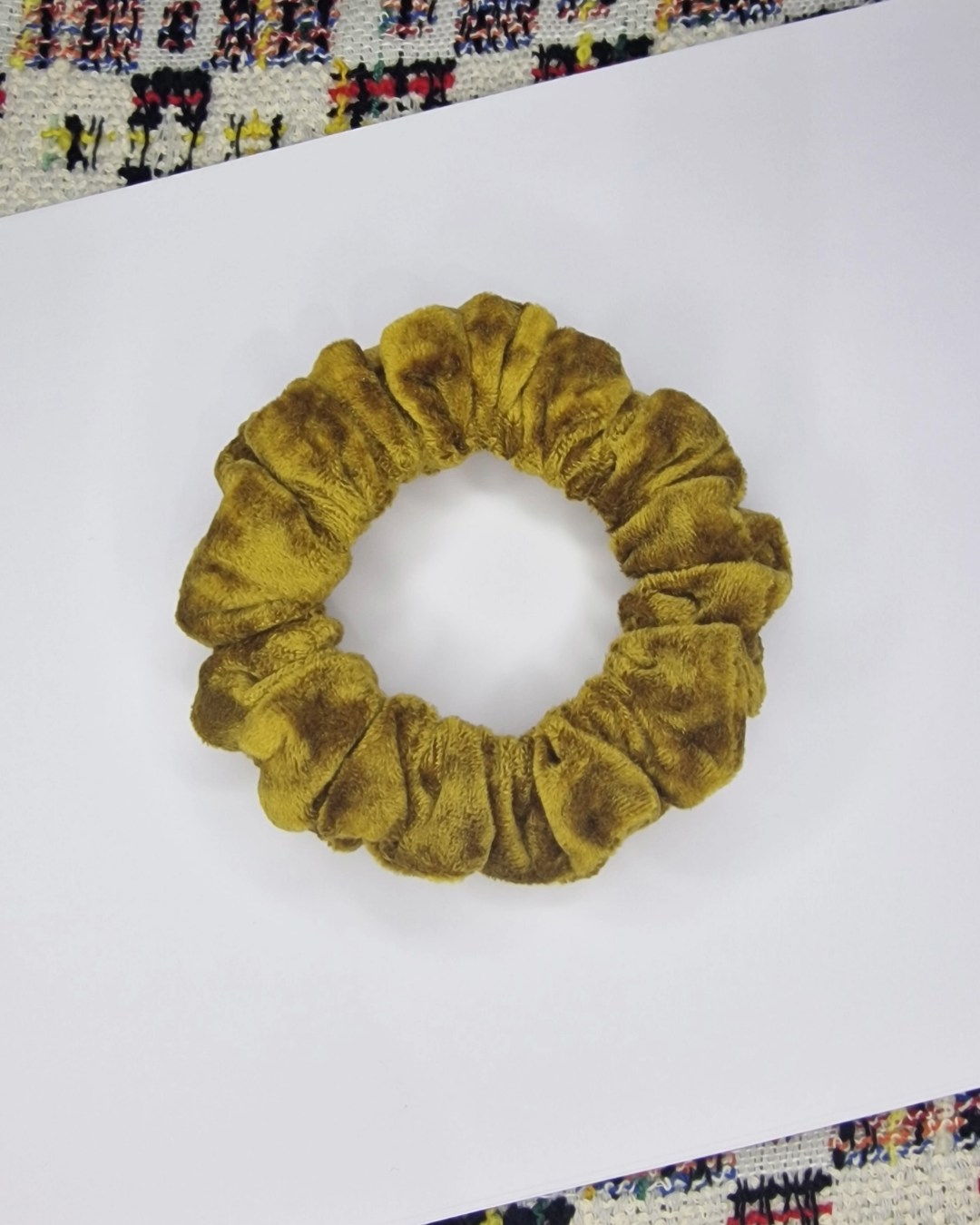 Upcycled Hair Scrunchie: Mustard Crushed Velvet