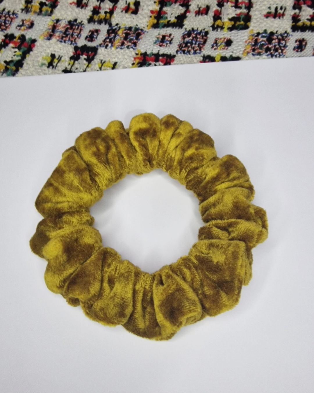 Upcycled Hair Scrunchie: Mustard Crushed Velvet
