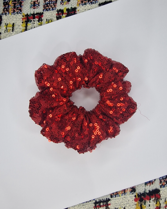 Upcycled Hair Scrunchie: Red Sequin