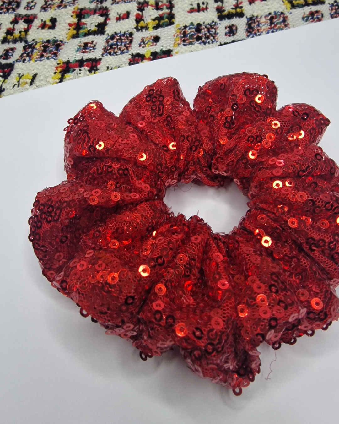 Upcycled Hair Scrunchie: Red Sequin