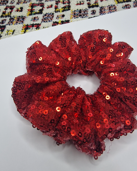 Upcycled Hair Scrunchie: Red Sequin