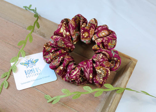 purple floral scrunchie, handmade hair scrunchie
