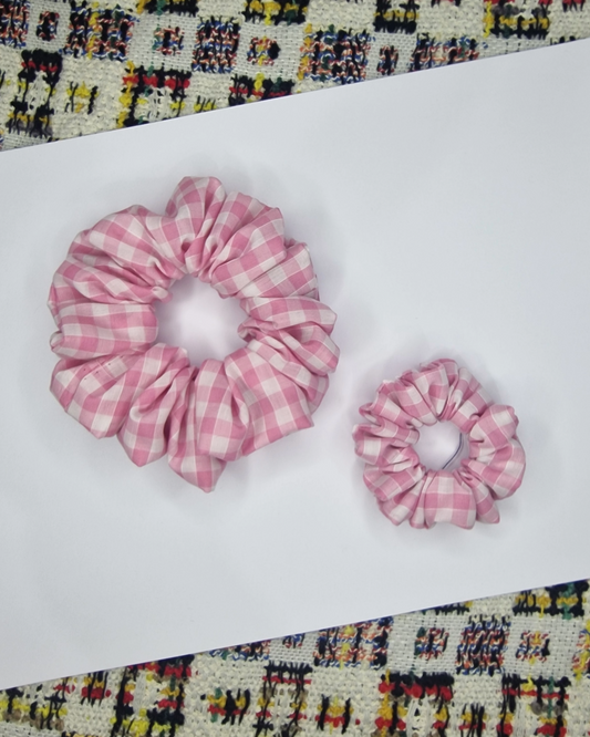 Upcycled Hair Scrunchie: Pink Gingham