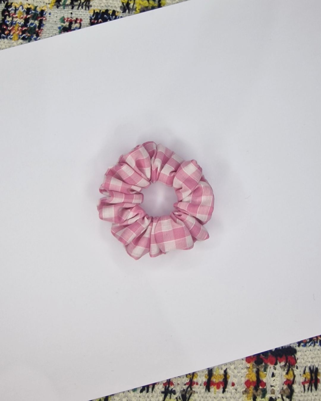 Upcycled Hair Scrunchie: Pink Gingham