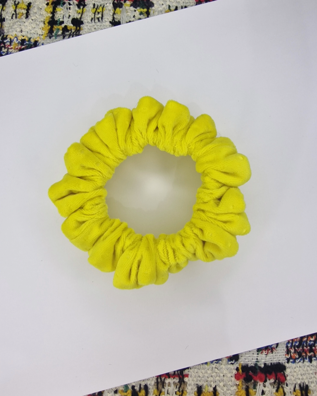 Upcycled Hair Scrunchie: Yellow Polka Dot