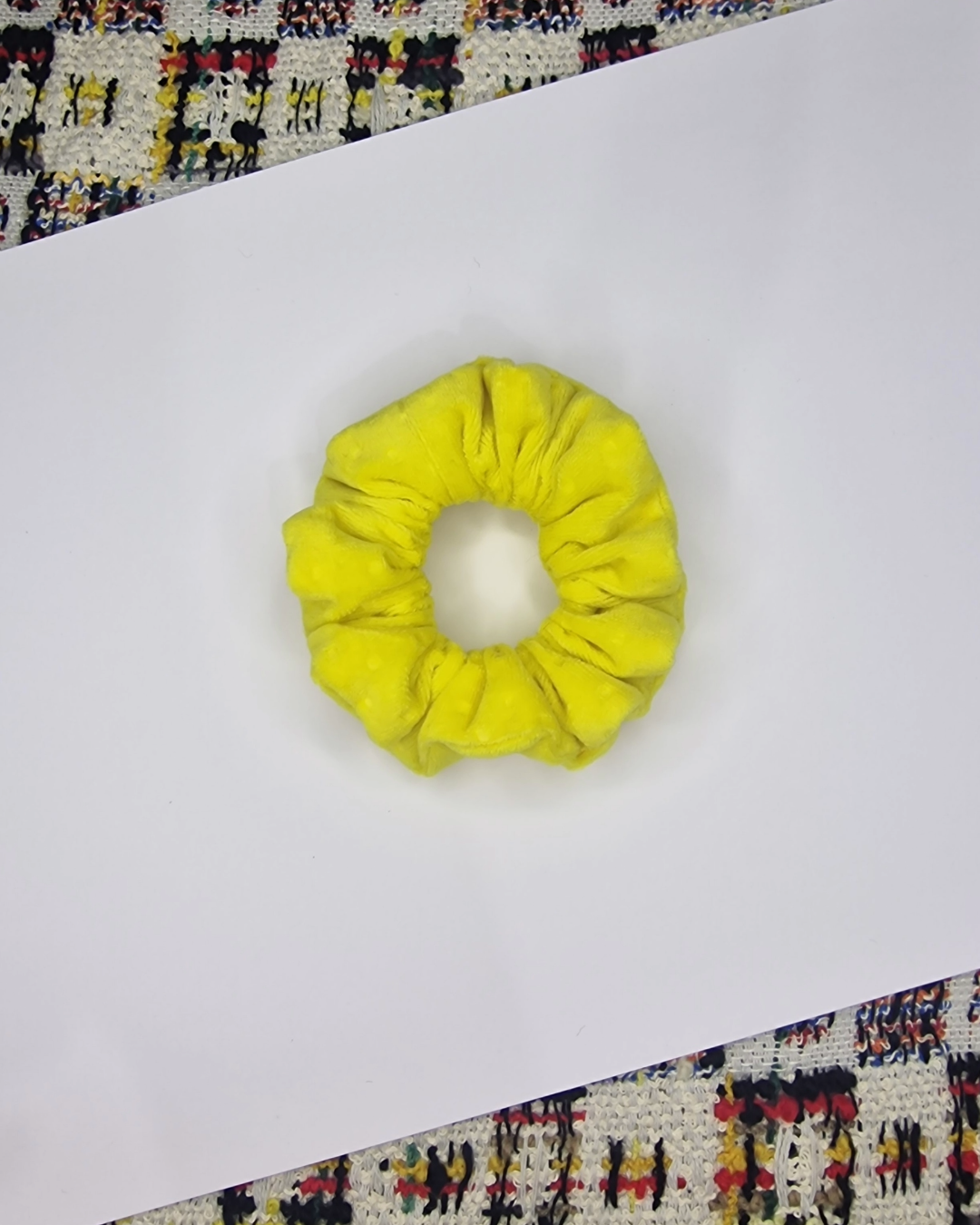 Upcycled Hair Scrunchie: Yellow Polka Dot