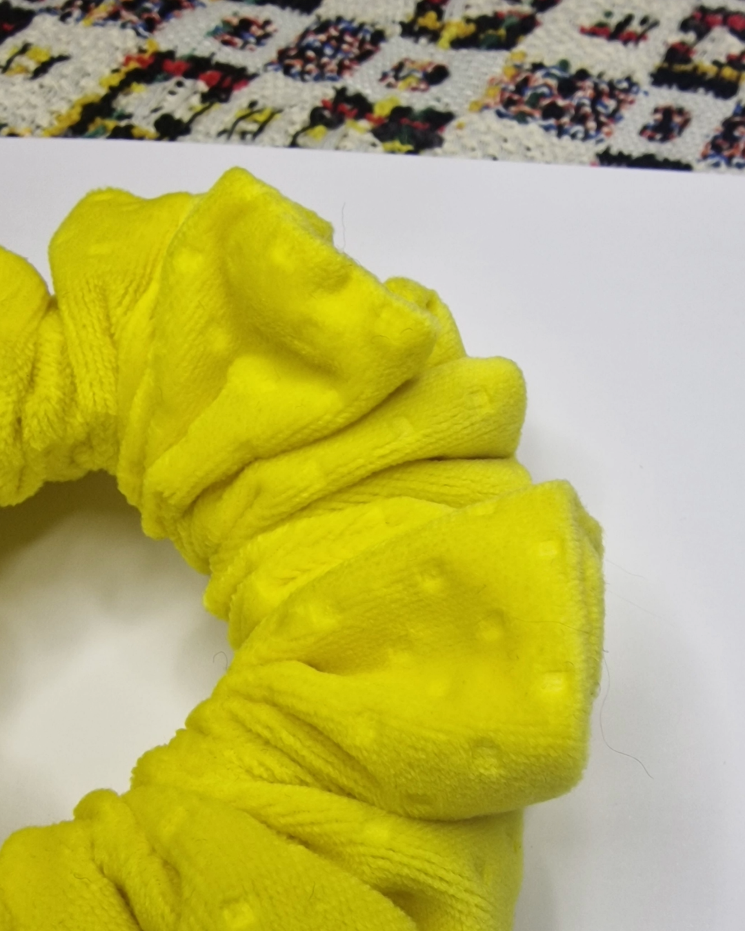 Upcycled Hair Scrunchie: Yellow Polka Dot