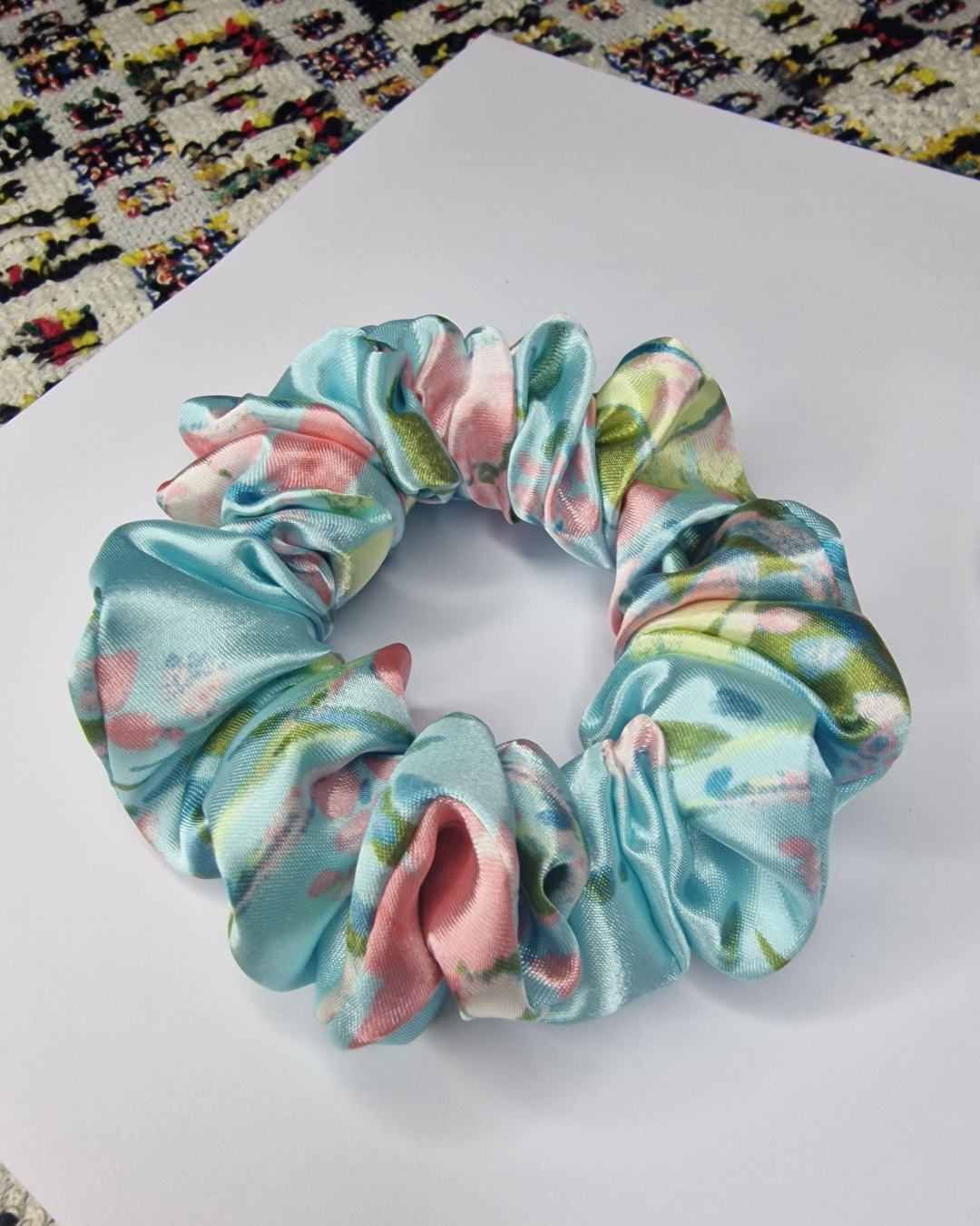 Upcycled Hair Scrunchie: Cherry Blossom