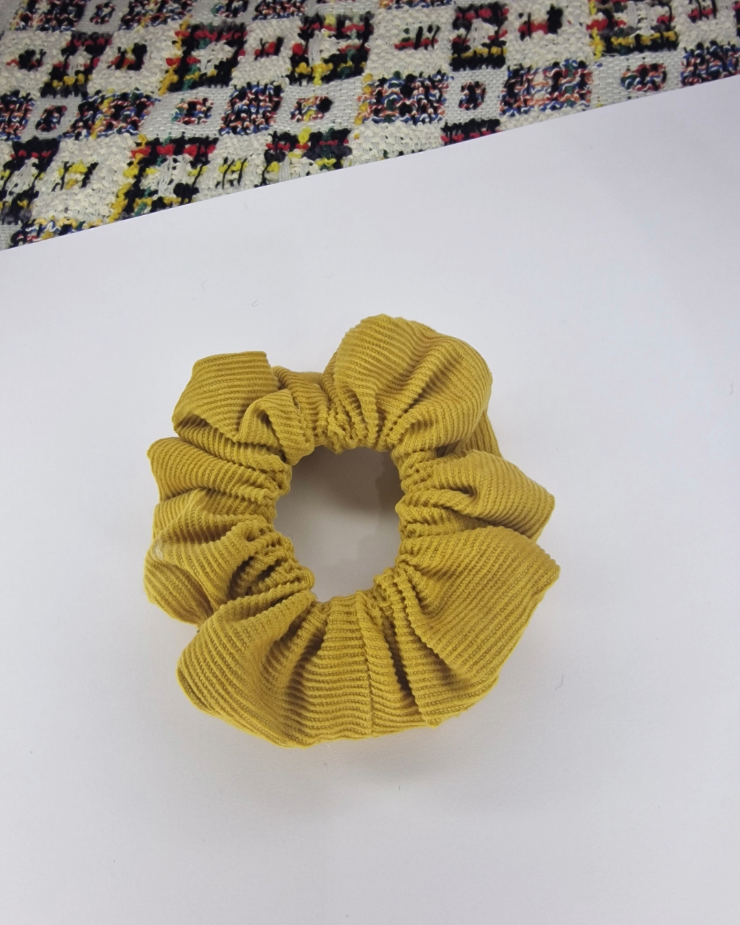 Upcycled Hair Scrunchie: Yellow Corduroy
