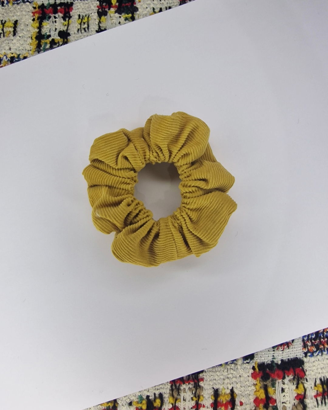Upcycled Hair Scrunchie: Yellow Corduroy