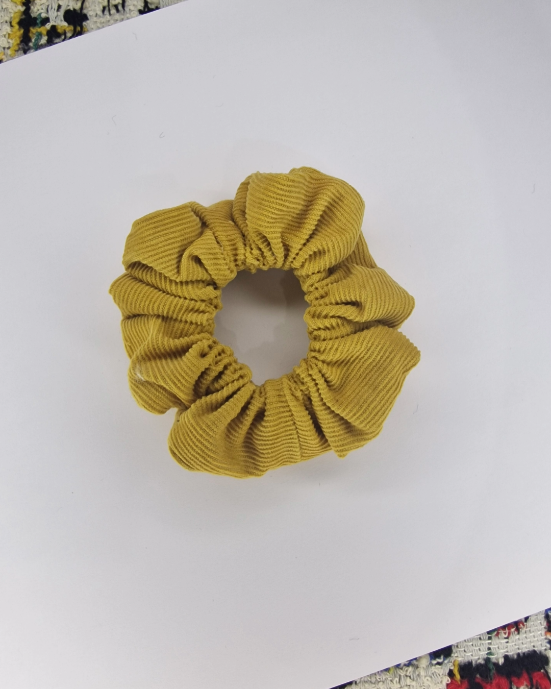 Upcycled Hair Scrunchie: Yellow Corduroy