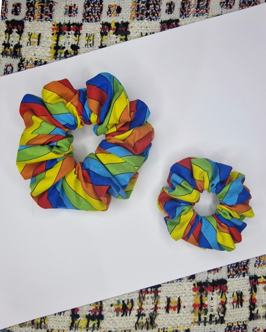Upcycled Hair Scrunchie: Striped Rainbow
