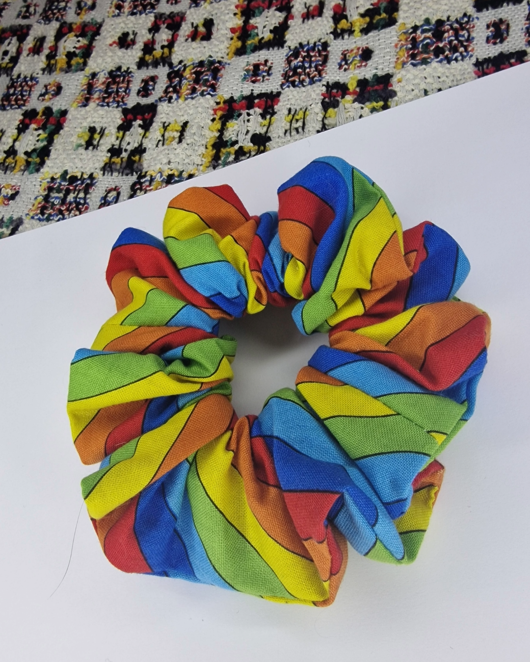 Upcycled Hair Scrunchie: Striped Rainbow