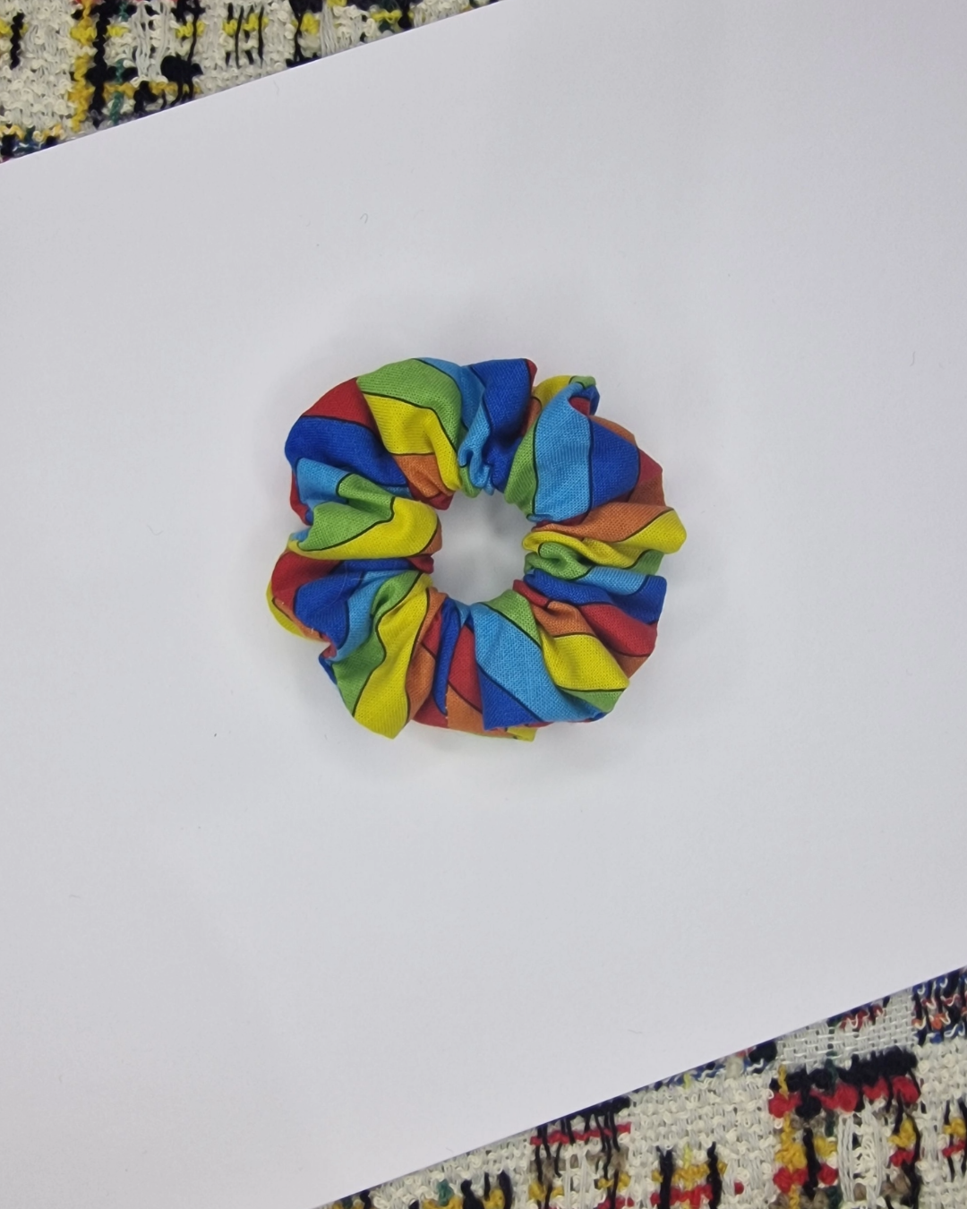 Upcycled Hair Scrunchie: Striped Rainbow