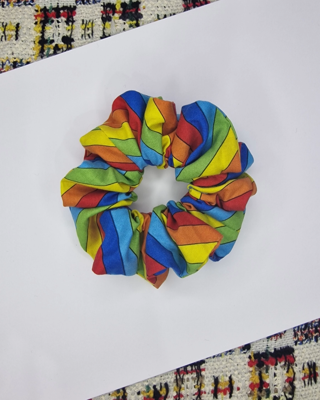 Upcycled Hair Scrunchie: Striped Rainbow