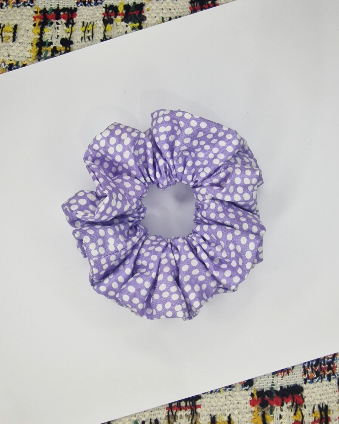 Upcycled Hair Scrunchie: Purple Polka Dots