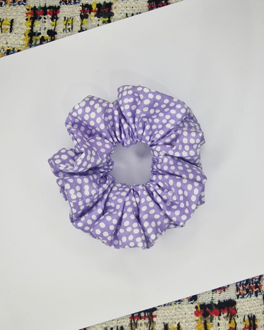 Upcycled Hair Scrunchie: Purple Polka Dots