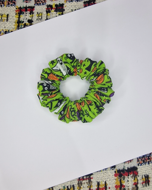 Upcycled Hair Scrunchie: Green Halloween Print