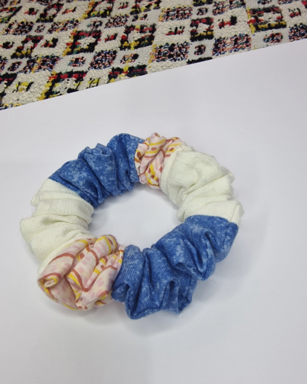 Upcycled Hair Scrunchie: Scrappy Trans Pride