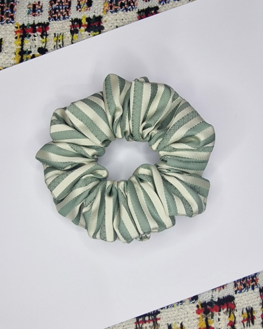 Upcycled Hair Scrunchie: Gold & Green (Vertical)