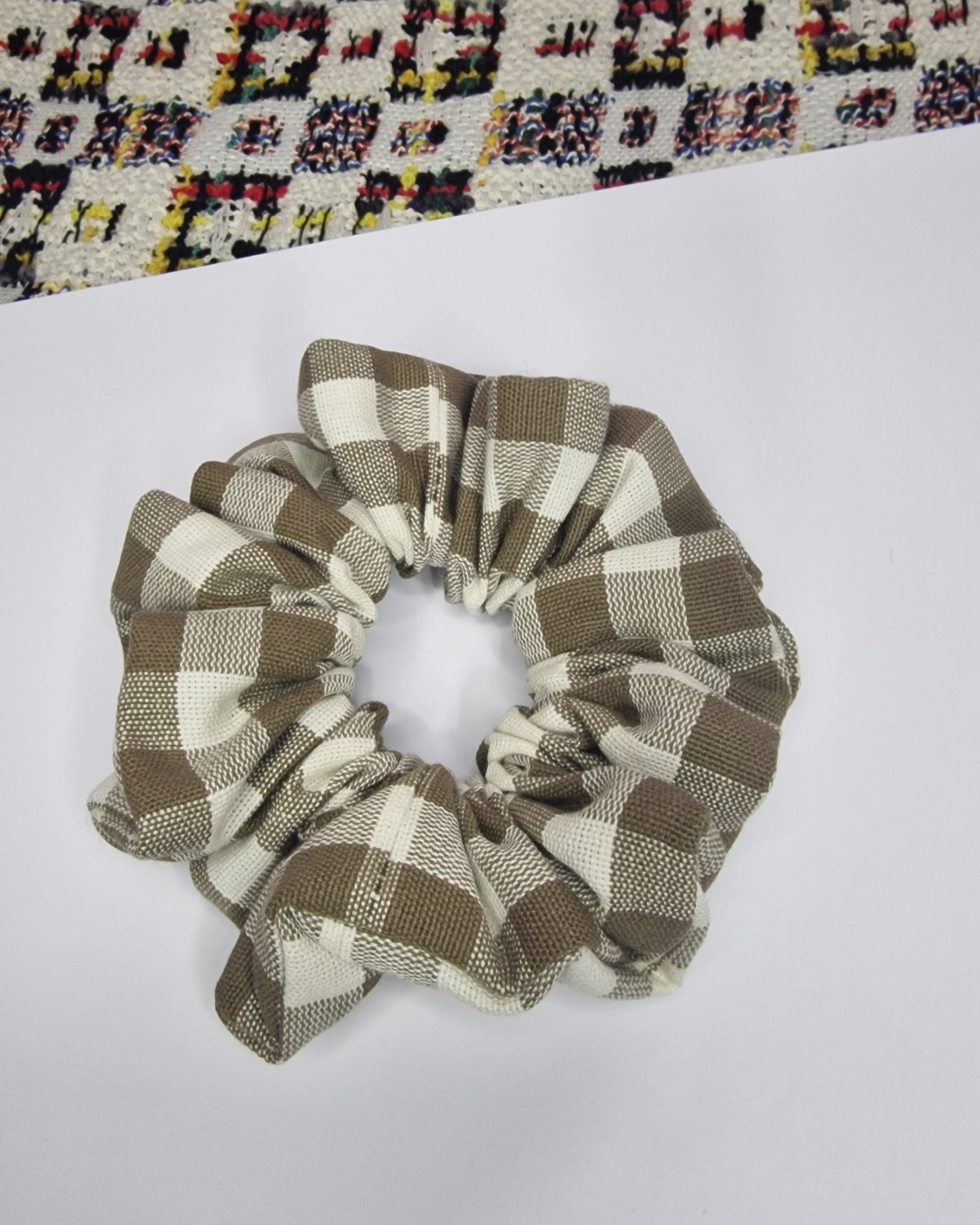 Upcycled Hair Scrunchie: Brown Gingham