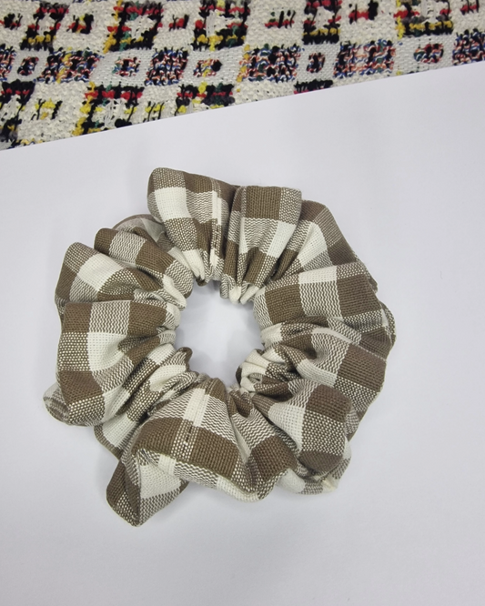 Upcycled Hair Scrunchie: Brown Gingham