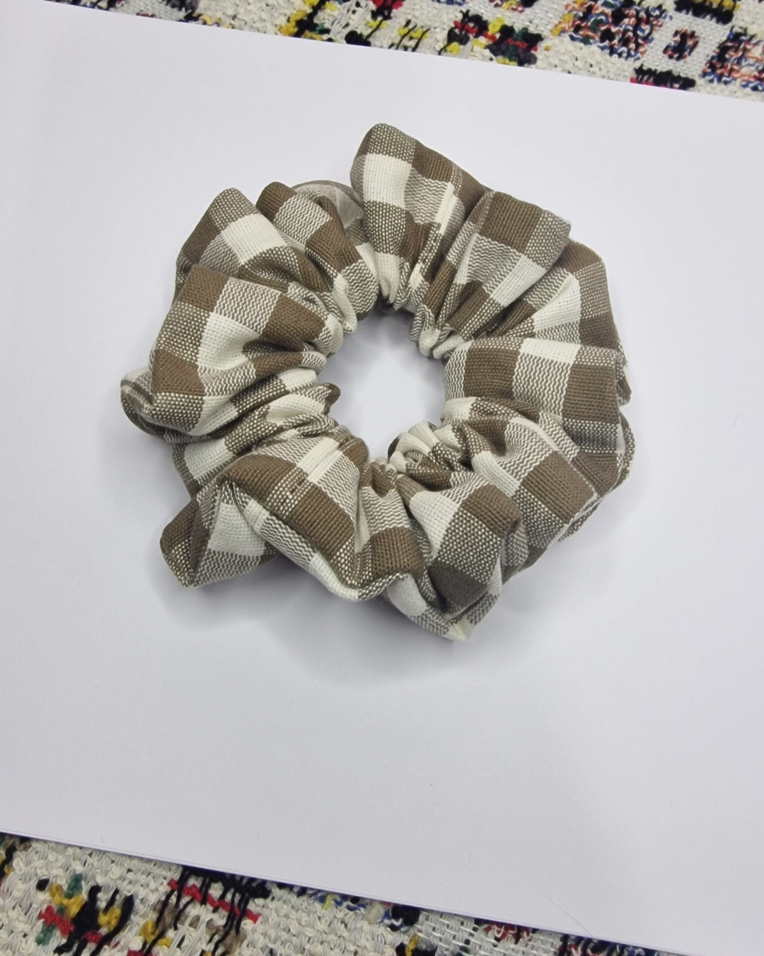 Upcycled Hair Scrunchie: Brown Gingham