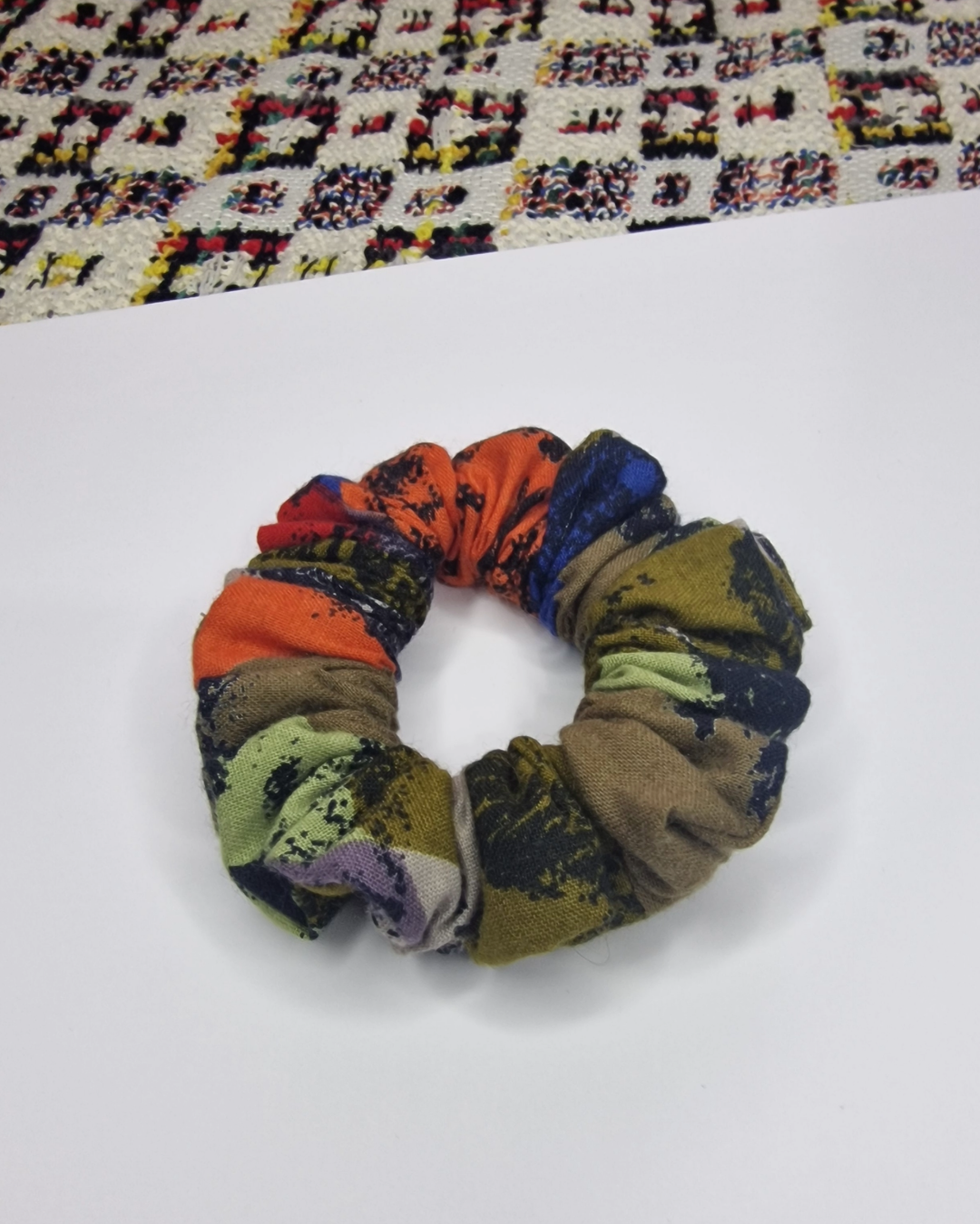 Upcycled Hair Scrunchie: Multi-colour Pattern